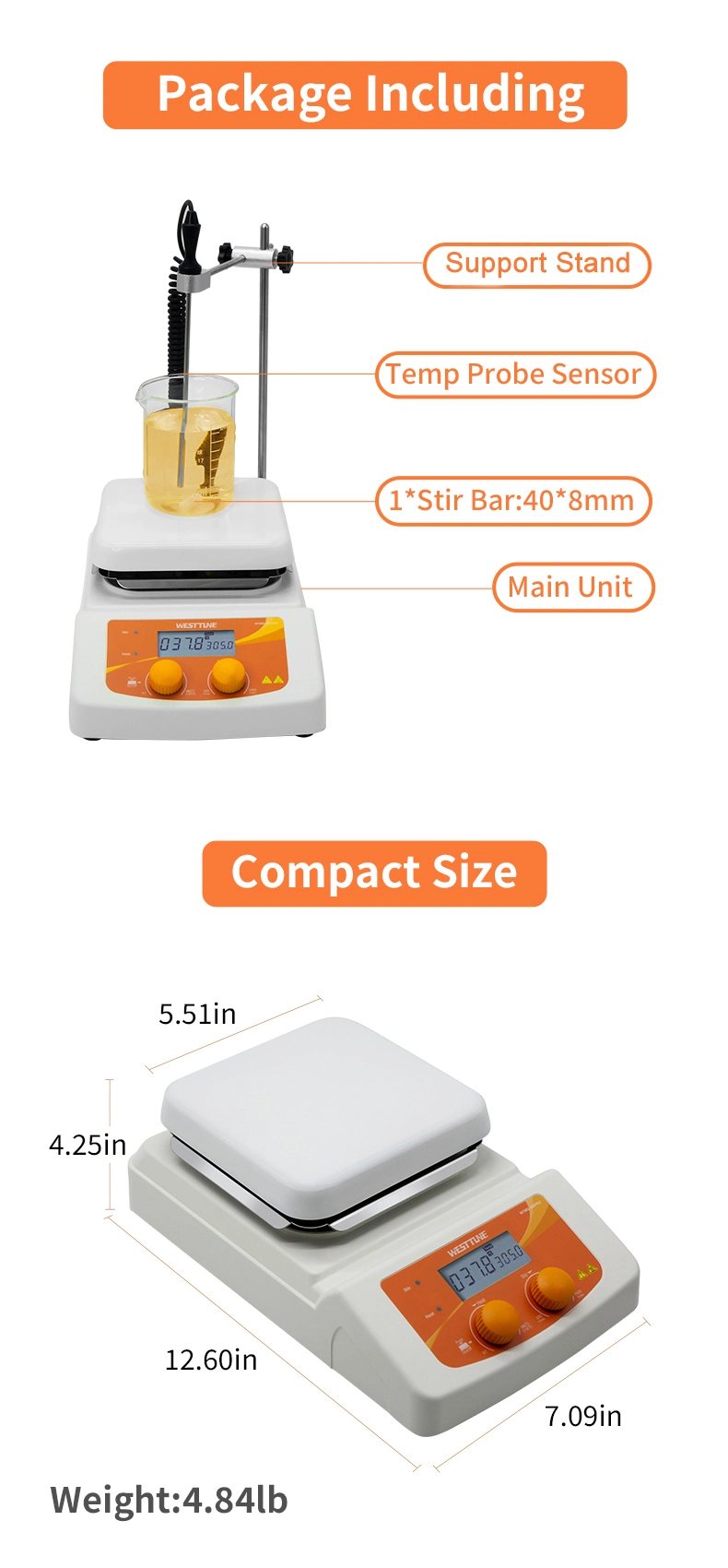 West Tune Wtms-380PRO LCD 5L Digital Hotplate Magnetic Stirrer